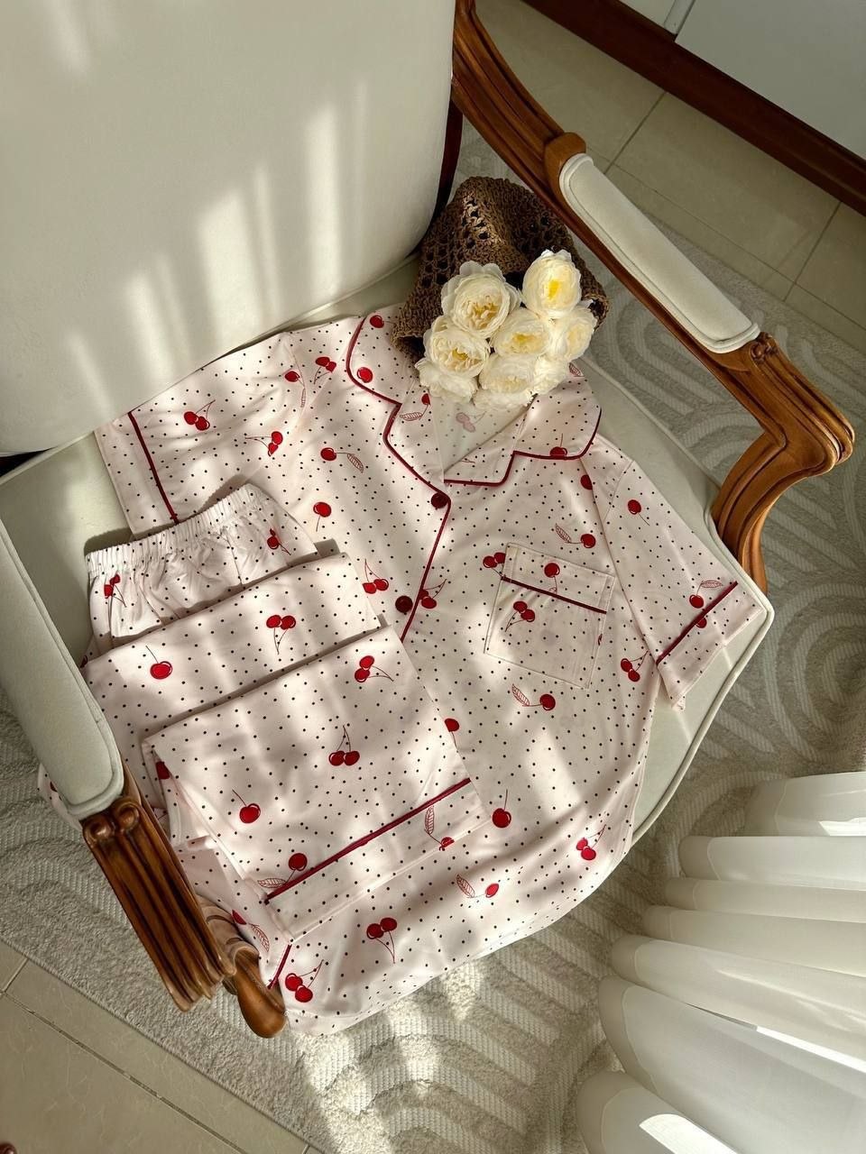 ست دو تیکه راحتی بلوز جلو دکمه و شلوار نخ پنبه