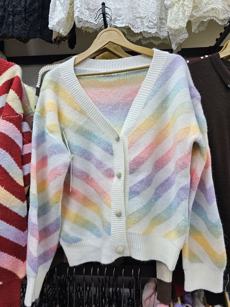 ژاکت بافت رنگین کمانی