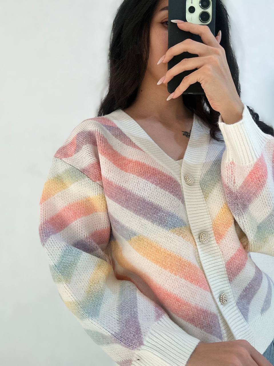 ژاکت بافت رنگین کمانی