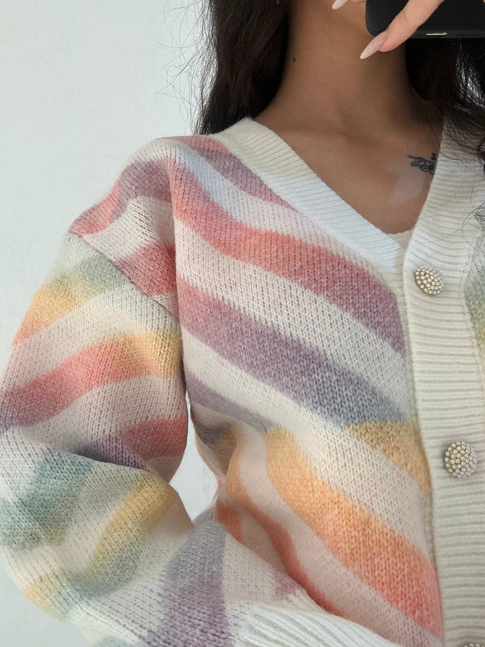 ژاکت بافت رنگین کمانی