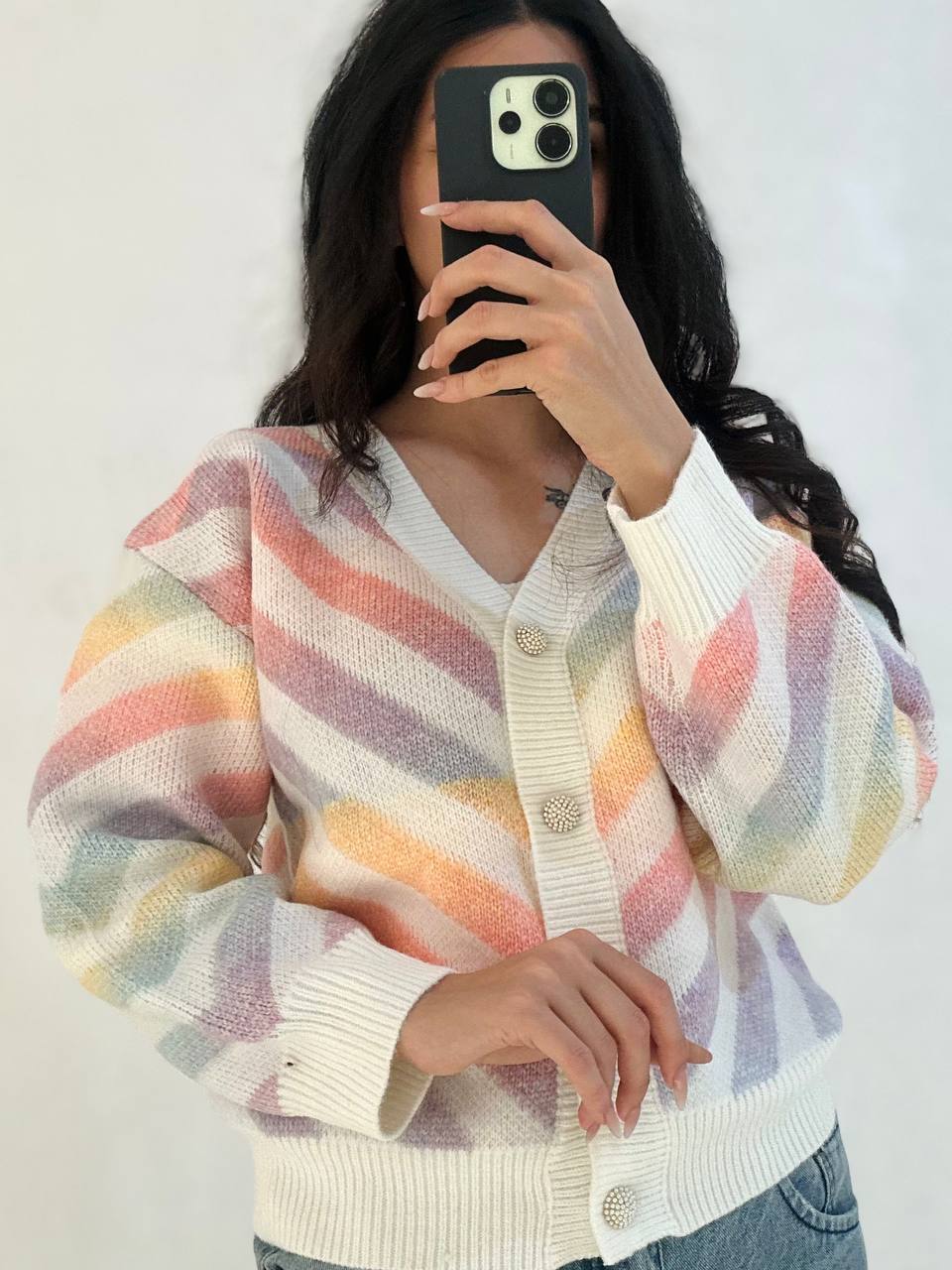 ژاکت بافت رنگین کمانی