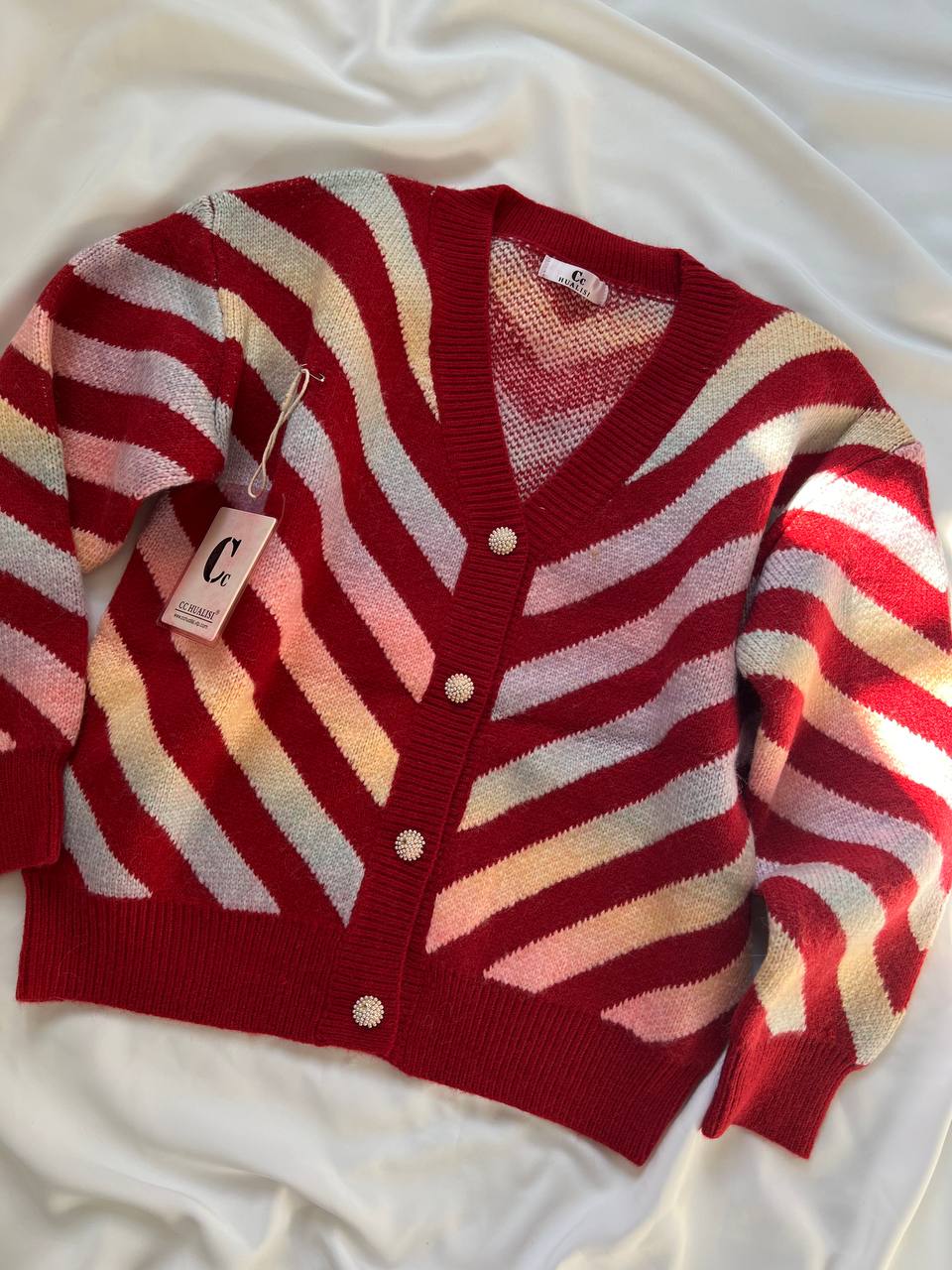 ژاکت بافت رنگین کمانی