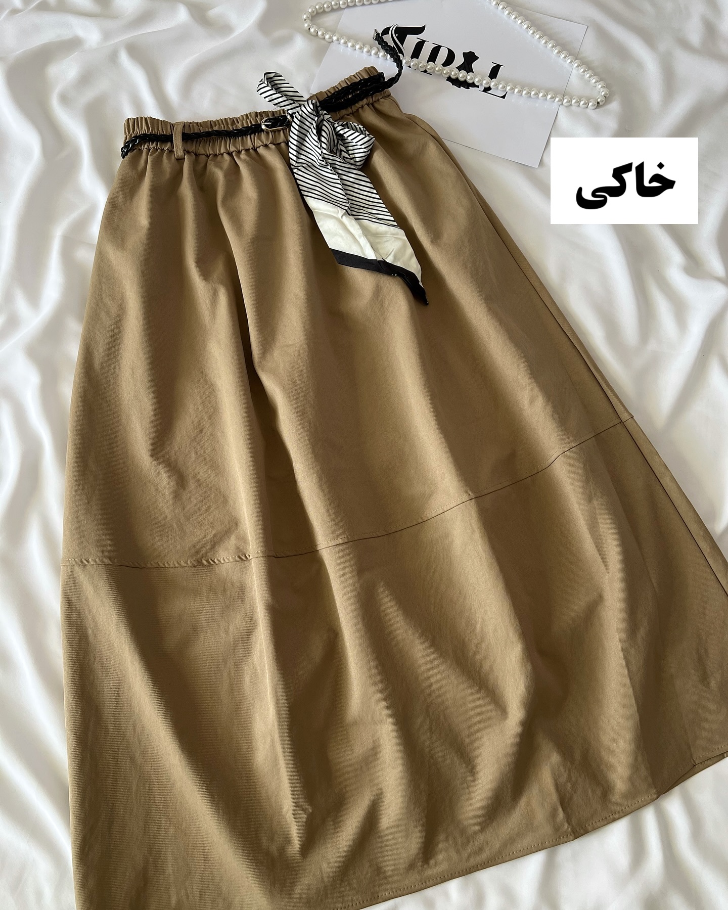 دامن کتان نخ کمربند دار