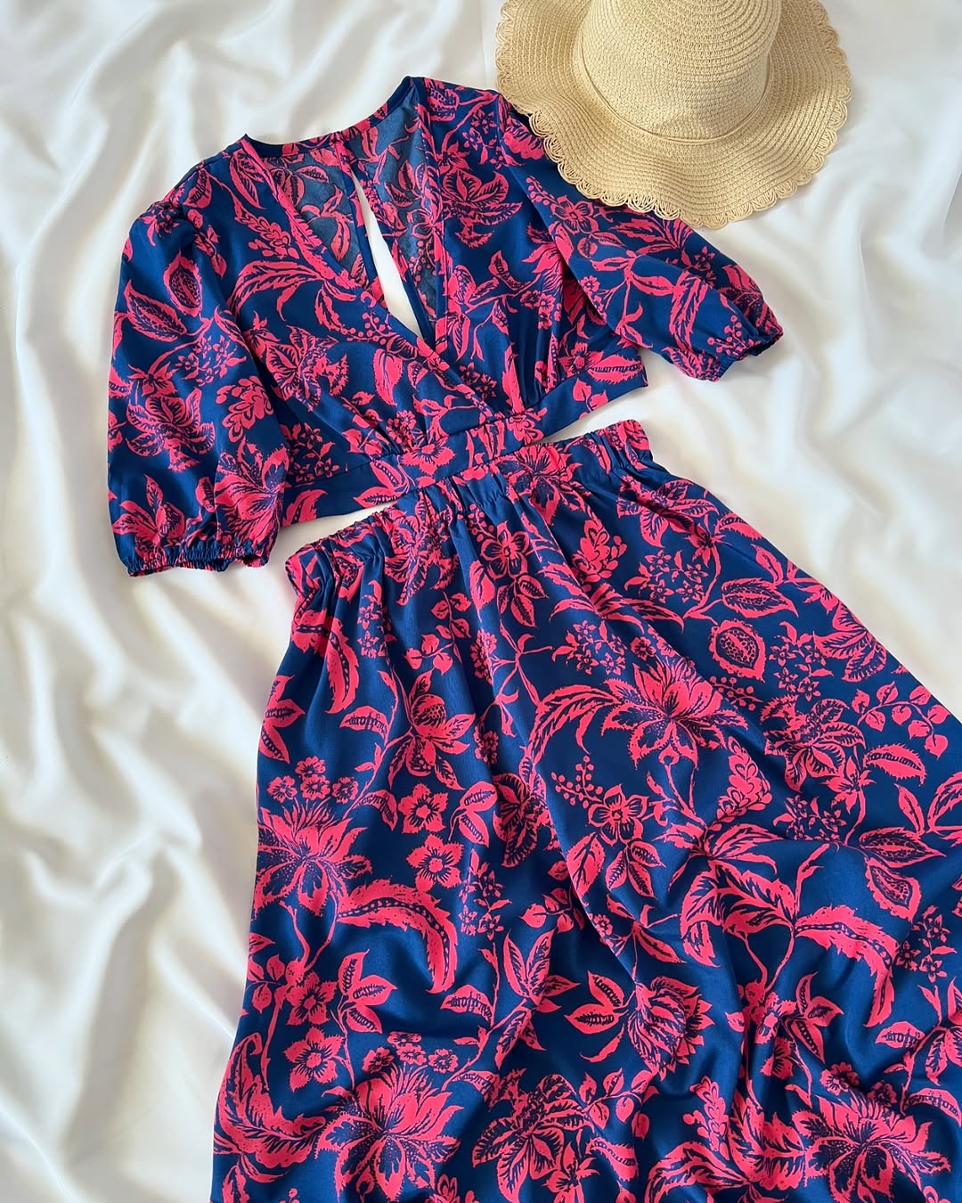 لباس آستین پف کمری ماکسی لباس ساحلی