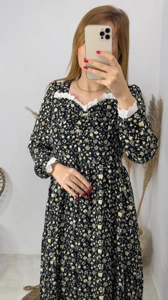 پیراهن گل گلی یقه گیپوری