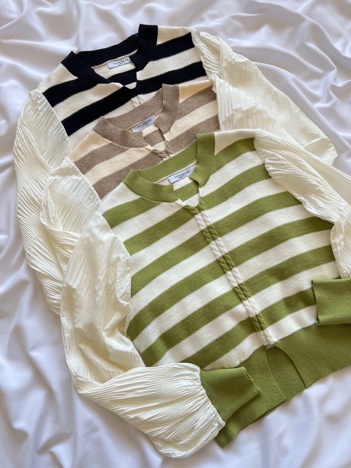 بلور بافت راه راه آستین توری