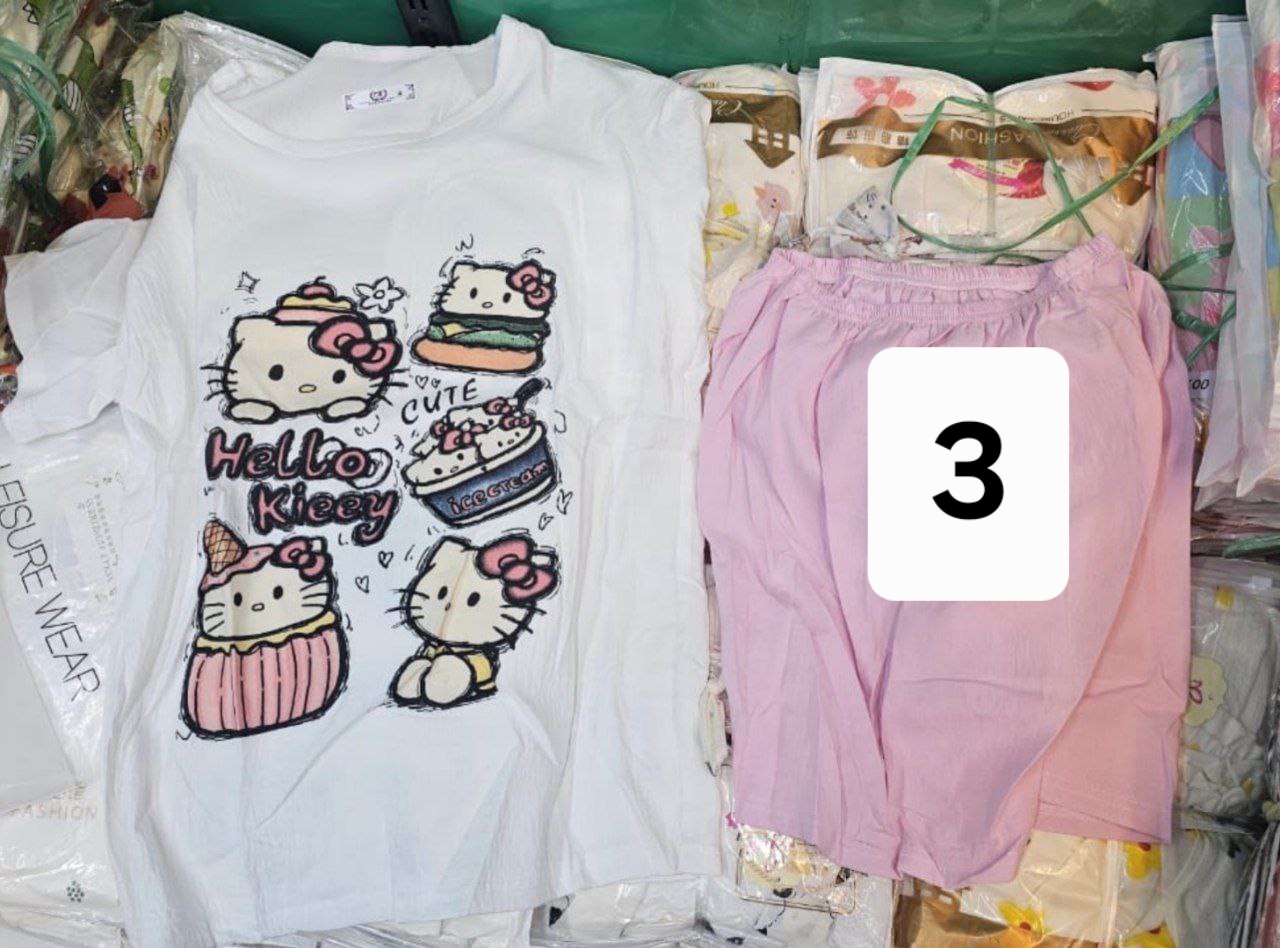 ست دو تیکه تیشرت و شرتک نخی