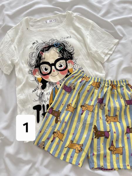 ست دو تیکه تیشرت و شرتک نخی