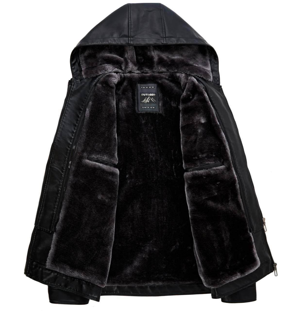 کاپشن چرم کلاسیک کلاه دار کد 985