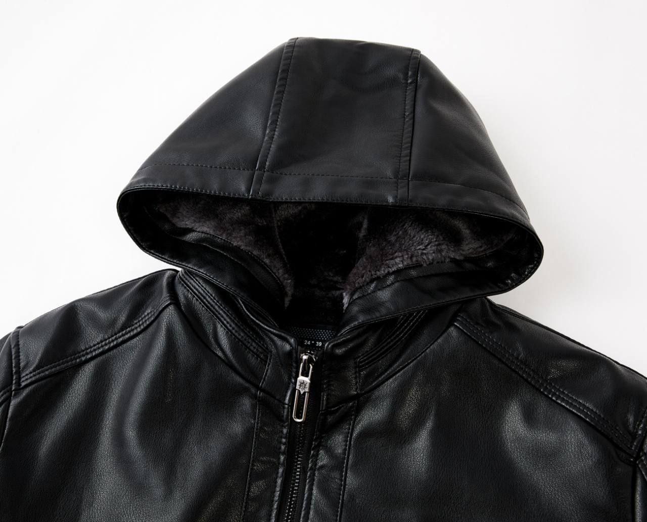 کاپشن چرم کلاسیک کلاه دار کد 985