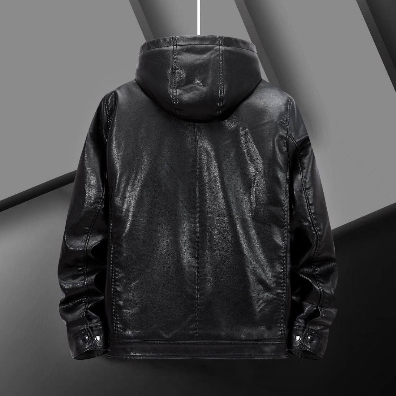 کاپشن چرم کلاسیک کلاه دار کد 985